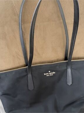 kate spade Black Nylon Zip-Top Tote with Gold Logo